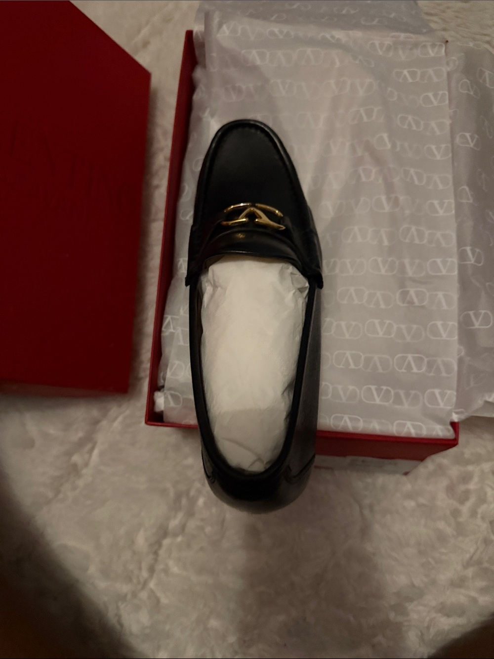 Valentino Black Leather Loafer with Gold Buckle. NWT size 39